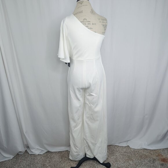 Adrianna Papell Jumpsuit White Asymmetrical One Shoulder NWT - Picture 9 of 16